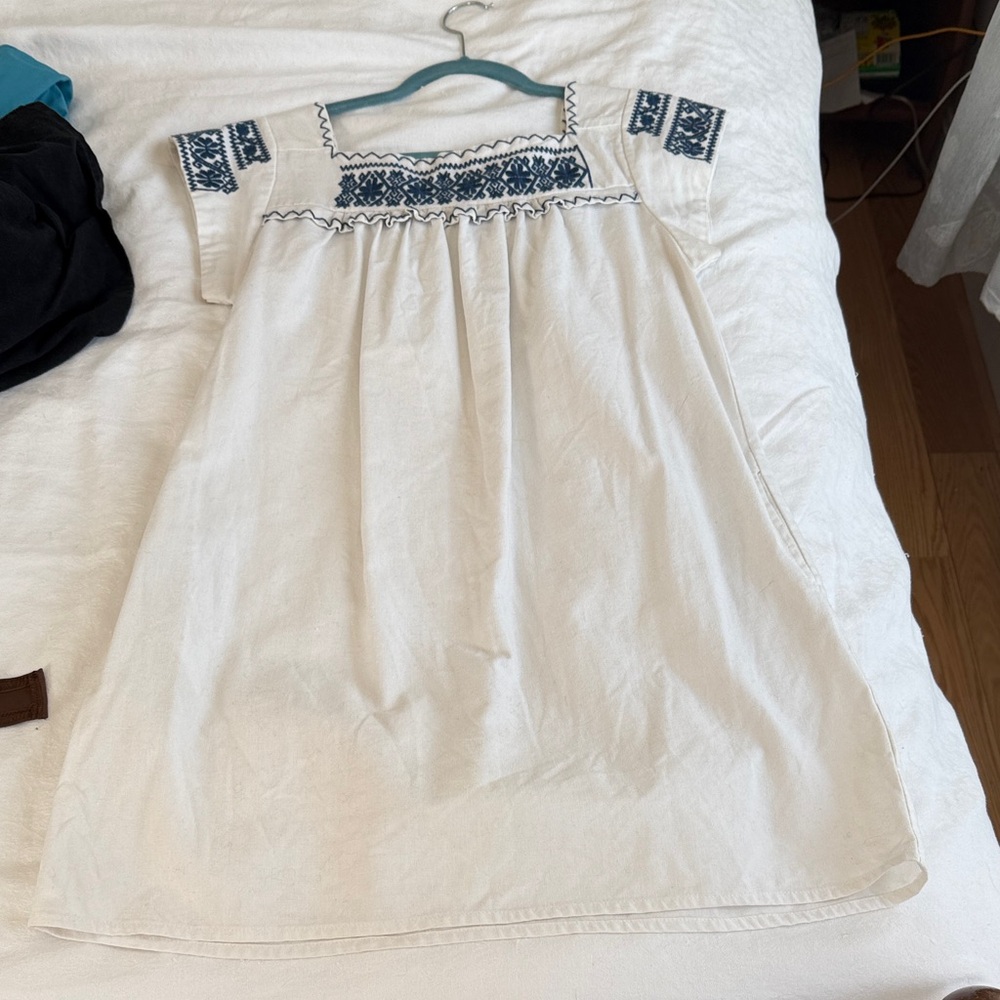 Freeway White Dress with Navy Embroidery